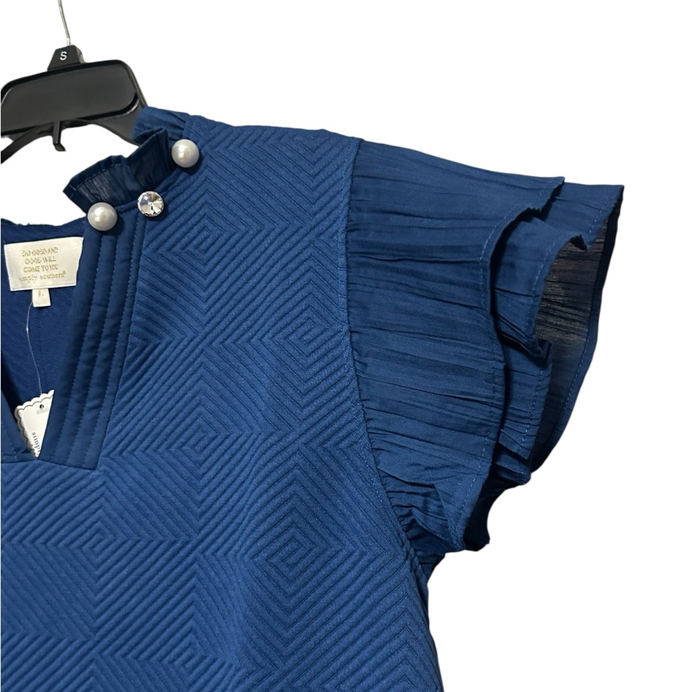 Simply Southern Navy Quilten Textured Top with Pearl Glitzy Accents - Picture 6 of 8